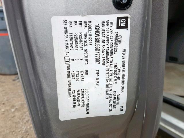 1GNDV33L56D177307 - 2006 CHEVROLET UPLANDER L 银色 照片 10