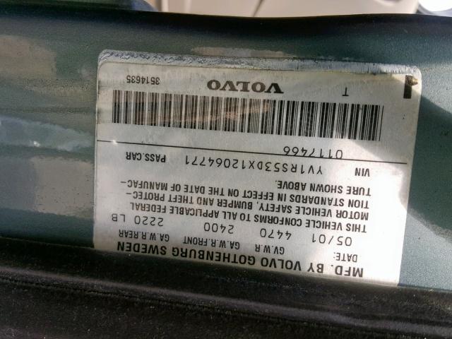 YV1RS53DX12064771 - 2001 VOLVO S60 T5 GREEN photo 10