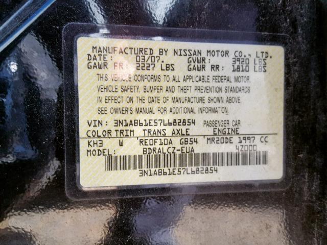 3N1AB61E57L682854 - 2007 NISSAN SENTRA 2.0 BLACK photo 10