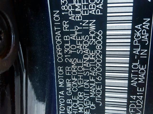 JTKDE167090298066 - 2009 TOYOTA SCION TC შავი ფოტო 10