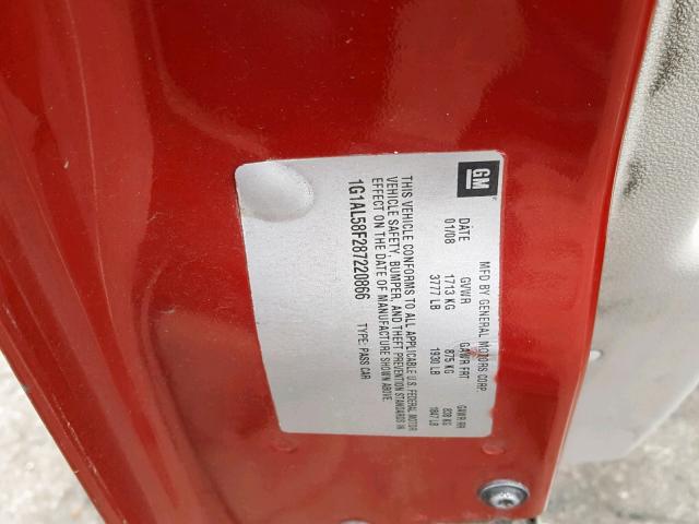 1G1AL58F287220866 - 2008 CHEVROLET COBALT LT RED photo 10