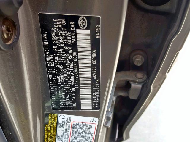 4T1BE32K84U910886 - 2004 TOYOTA CAMRY LE GRAY photo 10