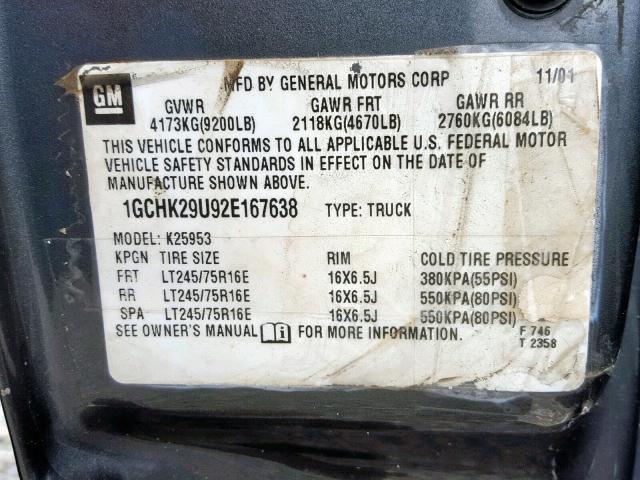 1GCHK29U92E167638 - 2002 CHEVROLET SILVERADO GRAY photo 10