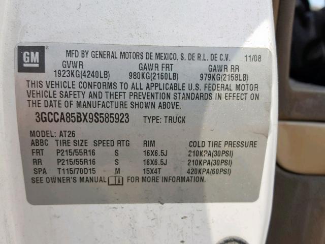 3GCCA85BX9S585923 - 2009 CHEVROLET HHR PANEL WHITE photo 10