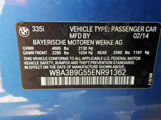 WBA3B9G55ENR91362 - 2014 BMW 335 XI BLUE photo 10