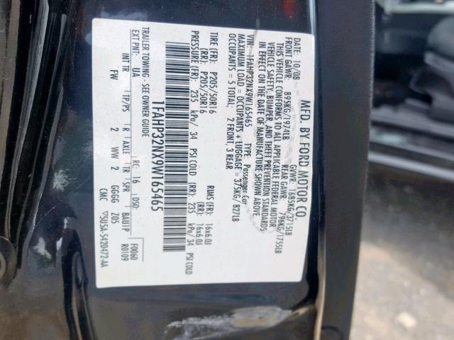 1FAHP32NX9W165465 - 2009 FORD FOCUS SE BLACK photo 10