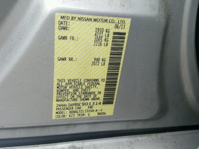 1N4AL3AP8DC901314 - 2013 NISSAN ALTIMA SILVER photo 10