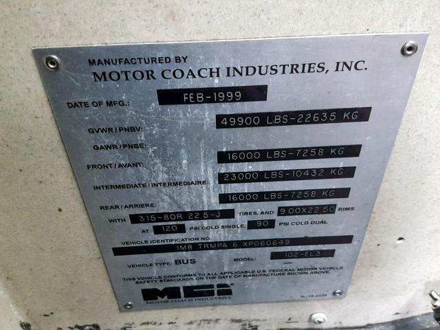 1M8TRMPA6XP060649 - 1999 MOTOR COACH INDUSTRIES TRANSIT BU WHITE photo 10