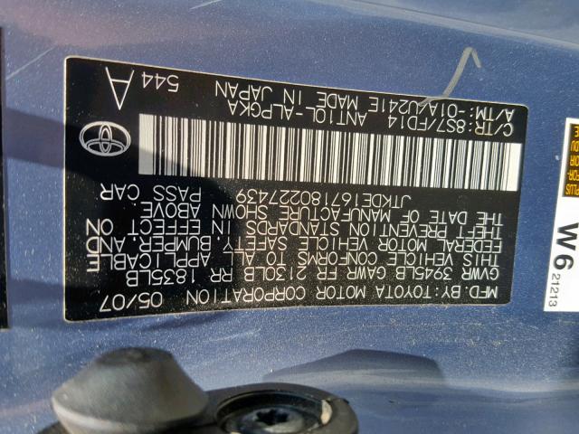 JTKDE167180227439 - 2008 TOYOTA SCION TC ლურჯი ფოტო 10