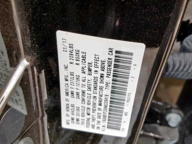 19UUB1F30HA009419 - 2017 ACURA TLX BLACK photo 10