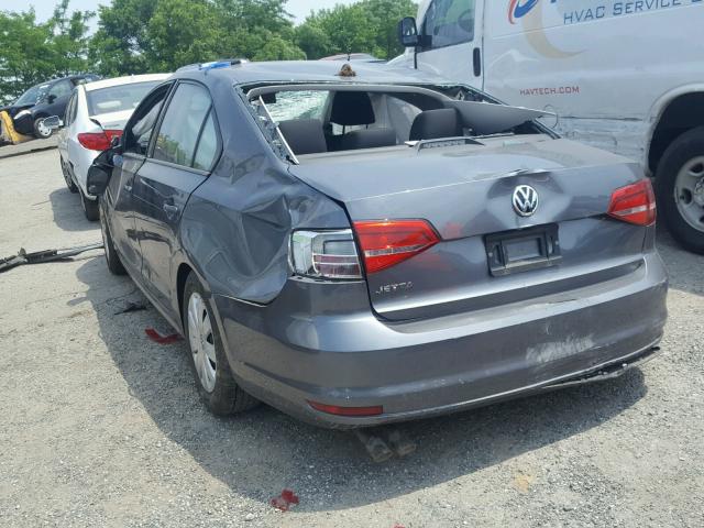 3VW2K7AJ3FM411897 - 2015 VOLKSWAGEN JETTA BASE GRAY photo 3