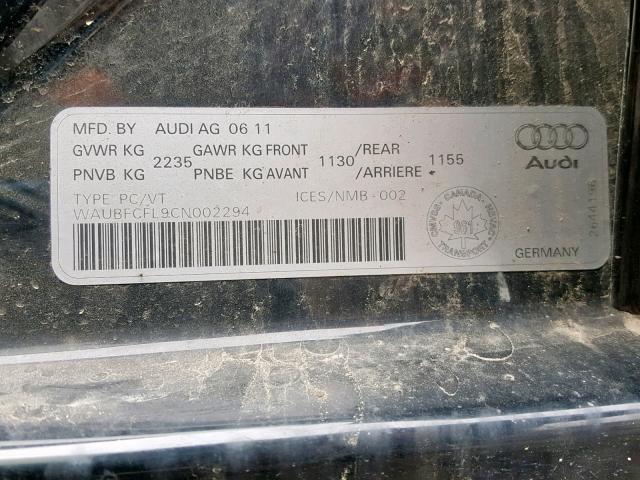 WAUBFCFL9CN002294 - 2012 AUDI A4 PREMIUM BLACK photo 10