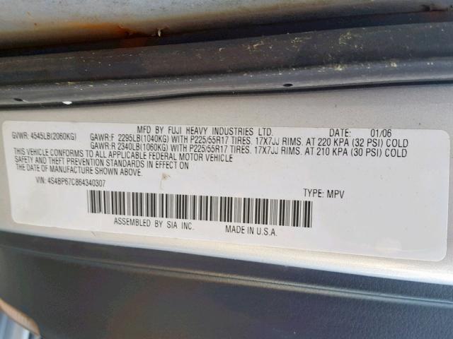 4S4BP67C864340307 - 2006 SUBARU LEGACY OUT SILVER photo 10