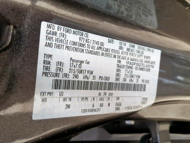 1FADP3N27EL426790 - 2014 FORD FOCUS TITA GRAY photo 10