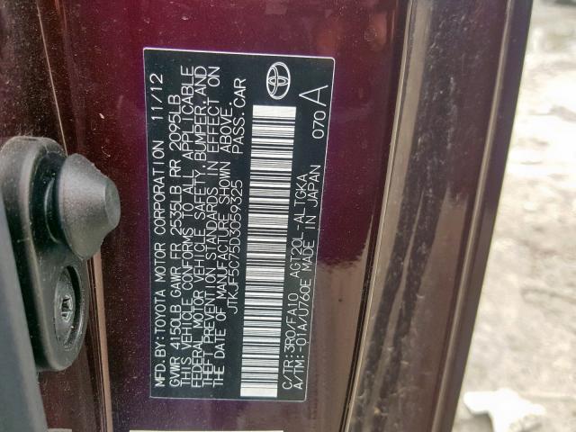 JTKJF5C75D3059325 - 2013 TOYOTA SCION TC 栗色 照片 10