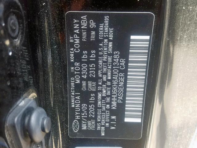 KMHHU6KH6AU013483 - 2010 HYUNDAI GENESIS CO BLACK photo 10