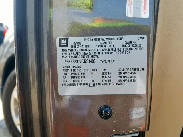 5GZER33778J263483 - 2008 SATURN OUTLOOK XR ყავისფერი ფოტო 10