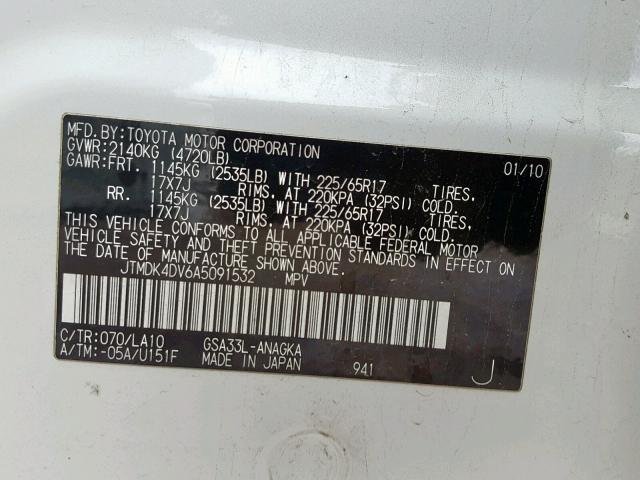 JTMDK4DV6A5091532 - 2010 TOYOTA RAV4 LIMIT WHITE photo 10