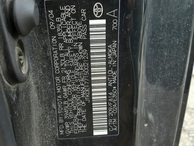 JTKDE177150021239 - 2005 TOYOTA SCION TC შავი ფოტო 10