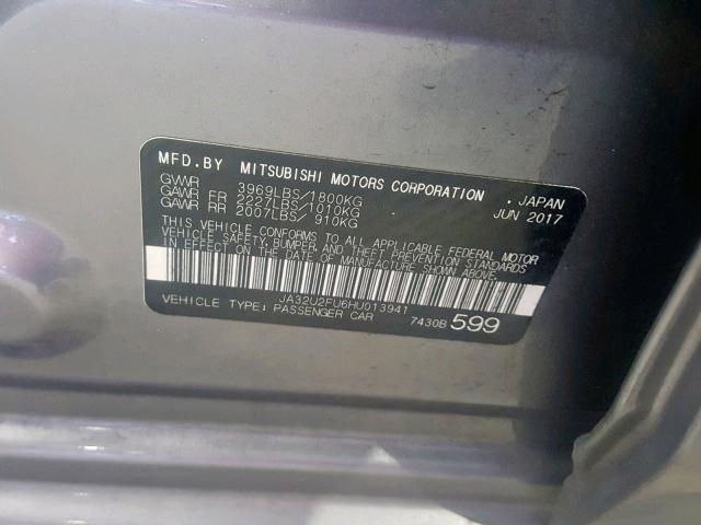 JA32U2FU6HU013941 - 2017 MITSUBISHI LANCER ES GRAY photo 10