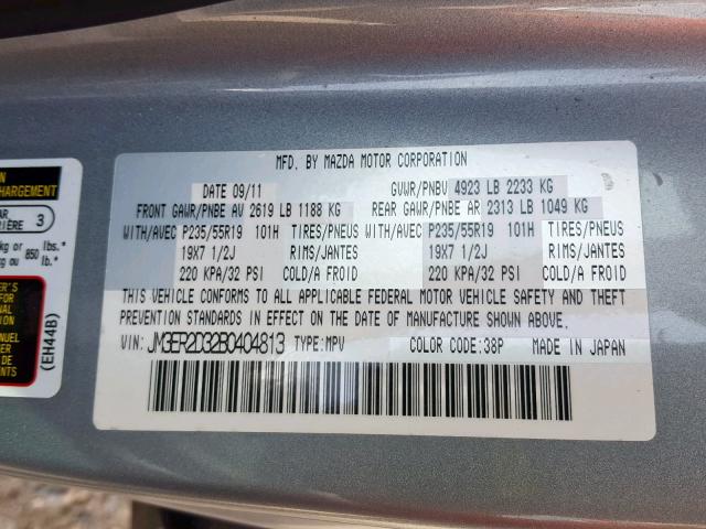 JM3ER2D32B0404813 - 2011 MAZDA CX-7 GRAY photo 10