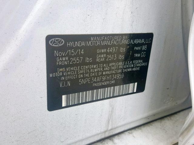 5NPE34AF9FH134959 - 2015 HYUNDAI SONATA SPO WHITE photo 10