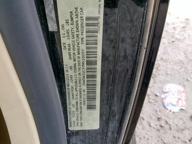 3VWSW31C97M510207 - 2007 VOLKSWAGEN NEW BEETLE შავი ფოტო 10