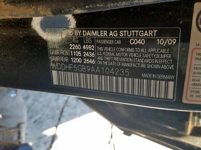 WDDHF5GB9AA104235 - 2010 MERCEDES-BENZ E 350 BLACK photo 10