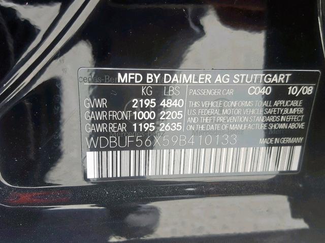 WDBUF56X59B410133 - 2009 MERCEDES-BENZ E 350 BLACK photo 10