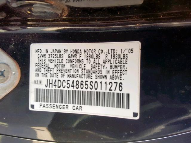 JH4DC54865S011276 - 2005 ACURA RSX BLACK photo 10