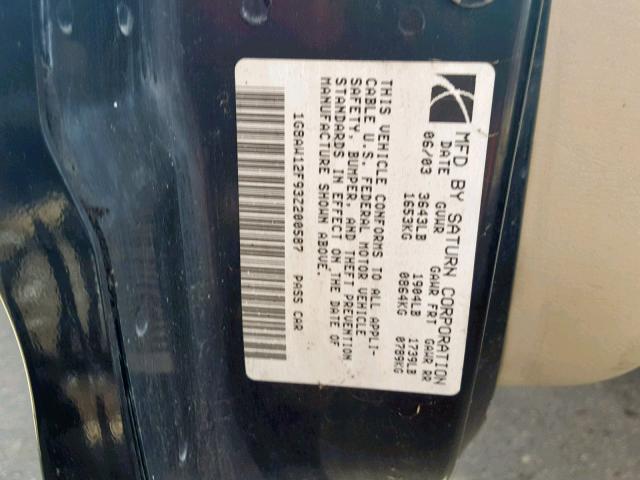 1G8AW12F93Z200587 - 2003 SATURN ION LEVEL BLACK photo 10