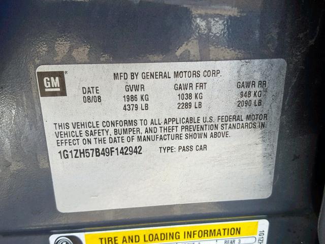 1G1ZH57B49F142942 - 2009 CHEVROLET MALIBU 1LT GRAY photo 10