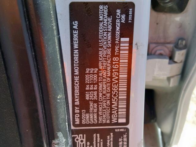 WBAVM5C56EVV91618 - 2014 BMW X1 XDRIVE3 WHITE photo 10