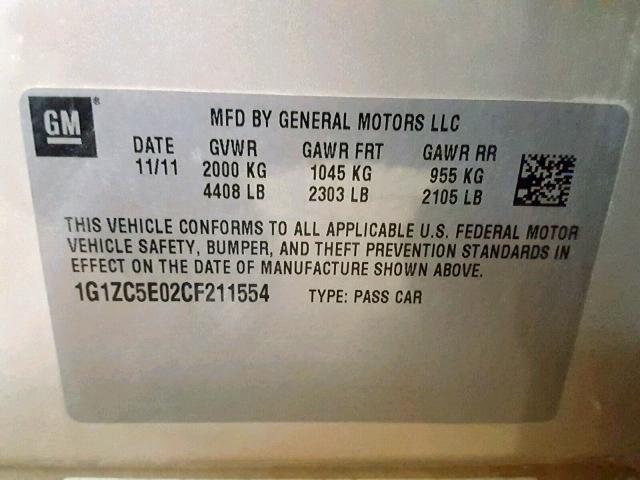 1G1ZC5E02CF211554 - 2012 CHEVROLET MALIBU 1LT TAN photo 10