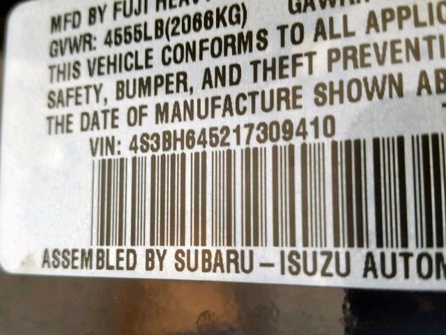 4S3BH645217309410 - 2001 SUBARU LEGACY GT BLACK photo 10