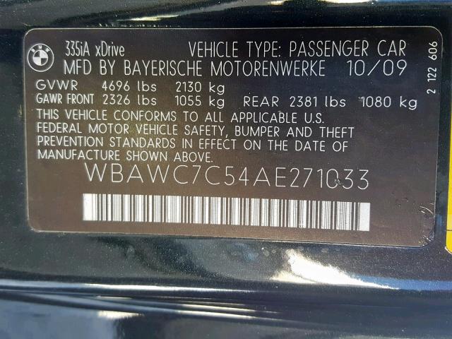 WBAWC7C54AE271033 - 2010 BMW 335 XI BLACK photo 10