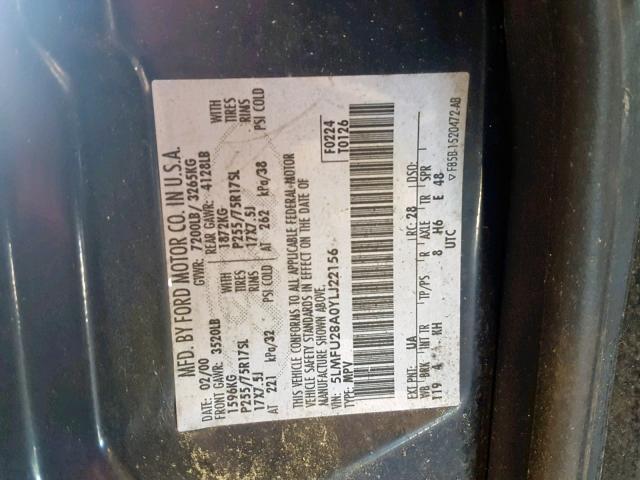 5LMFU28A0YLJ22156 - 2000 LINCOLN NAVIGATOR 黑色 照片 10