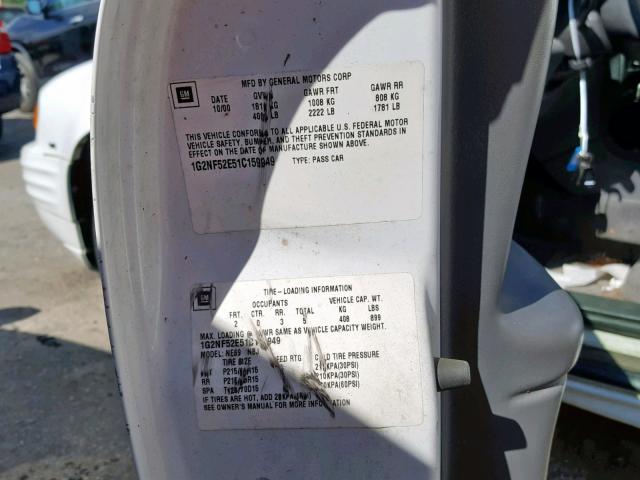 1G2NF52E51C159949 - 2001 PONTIAC GRAND AM S WHITE photo 10