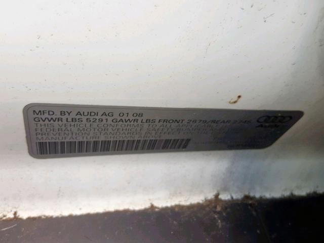 WAUDH74F68N103792 - 2008 AUDI A6 3.2 QUA WHITE photo 10