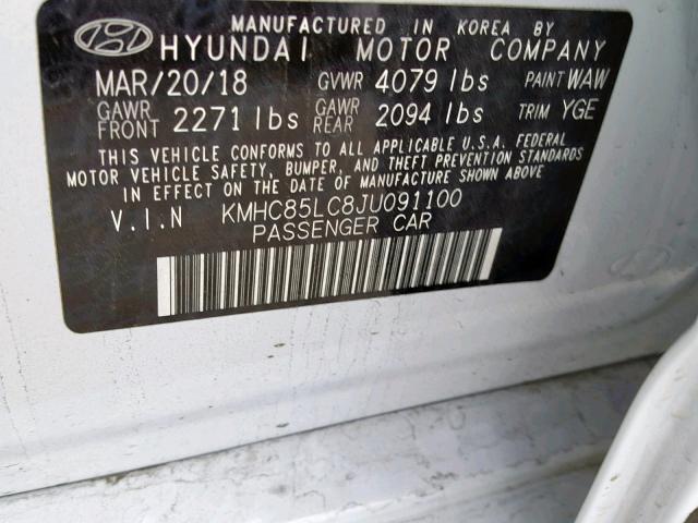 KMHC85LC8JU091100 - 2018 HYUNDAI IONIQ LIMI WHITE photo 10