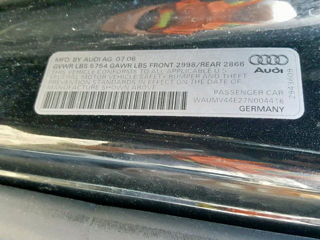 WAUMV44E27N004416 - 2007 AUDI A8 L QUATT BLACK photo 10