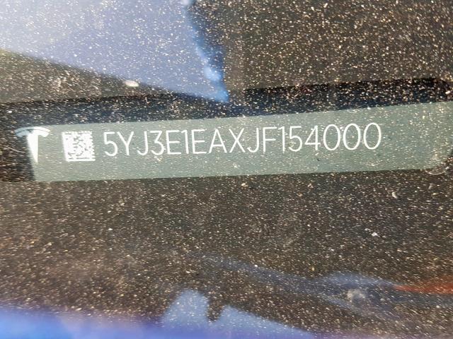 5YJ3E1EAXJF154000 - 2018 TESLA MODEL 3 BLUE photo 10