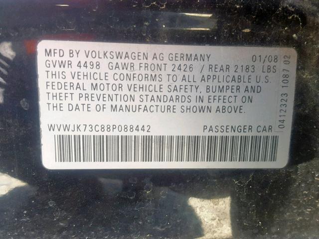 WVWJK73C88P088442 - 2008 VOLKSWAGEN PASSAT TUR BLACK photo 10