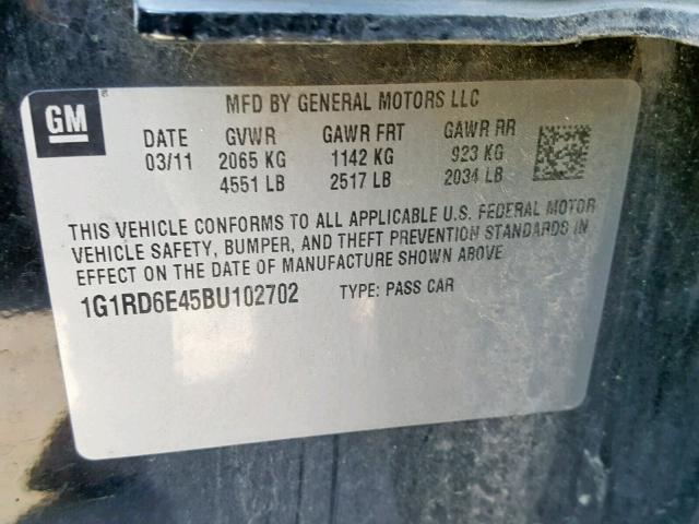 1G1RD6E45BU102702 - 2011 CHEVROLET VOLT BLACK photo 10