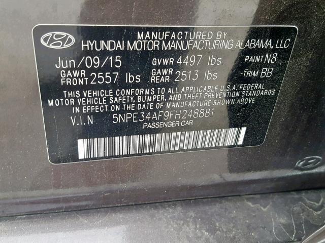 5NPE34AF9FH248881 - 2015 HYUNDAI SONATA SPO BROWN photo 10