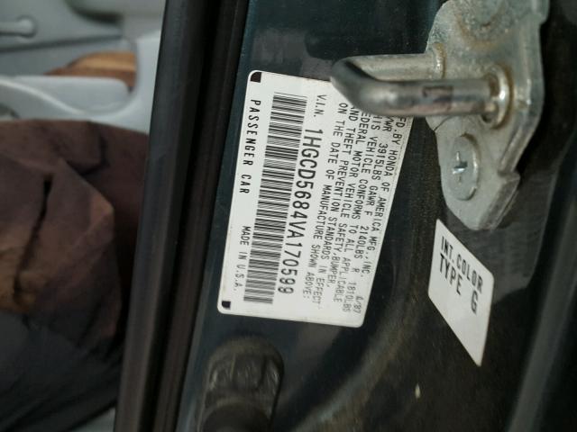 1HGCD5684VA170599 - 1997 HONDA ACCORD VAL GREEN photo 10