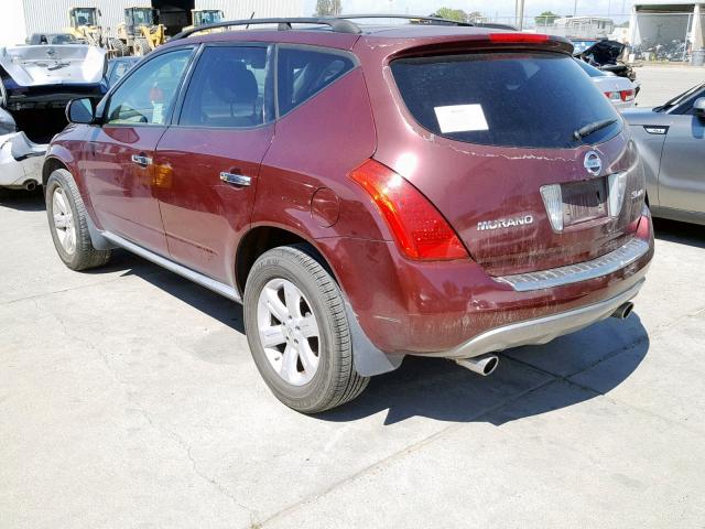 JN8AZ08W97W662304 - 2007 NISSAN MURANO SL MAROON photo 3