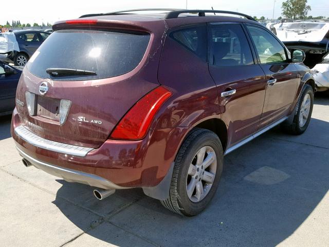 JN8AZ08W97W662304 - 2007 NISSAN MURANO SL MAROON photo 4