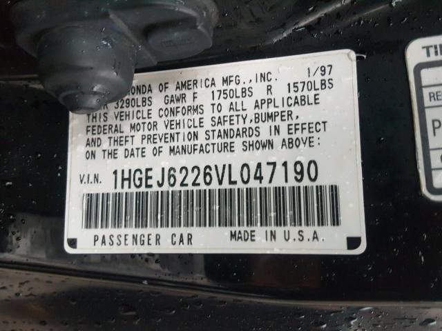 1HGEJ6226VL047190 - 1997 HONDA CIVIC DX BLACK photo 10