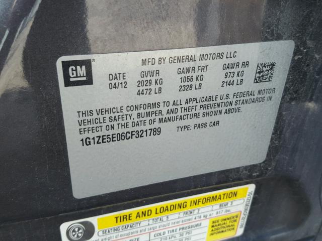 1G1ZE5E06CF321789 - 2012 CHEVROLET MALIBU LTZ ნაცრისფერი ფოტო 10